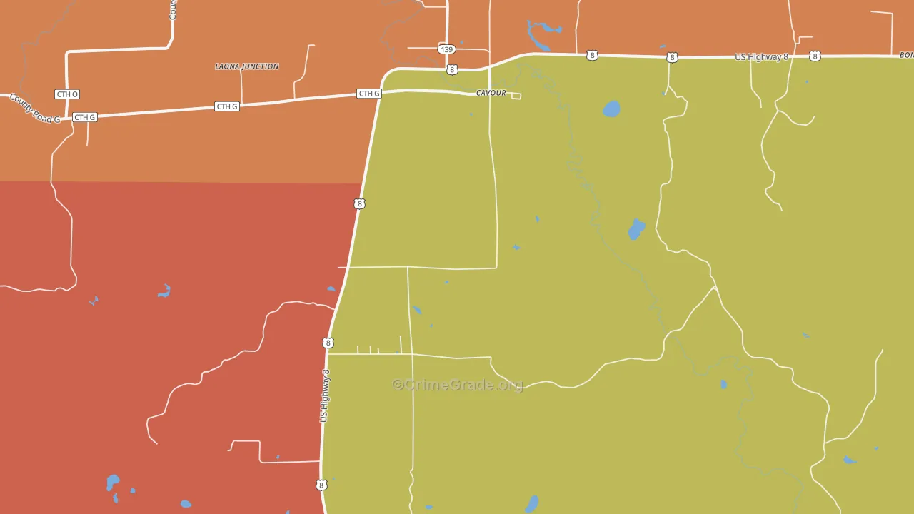 Cavour, WI Map of Murder Rates