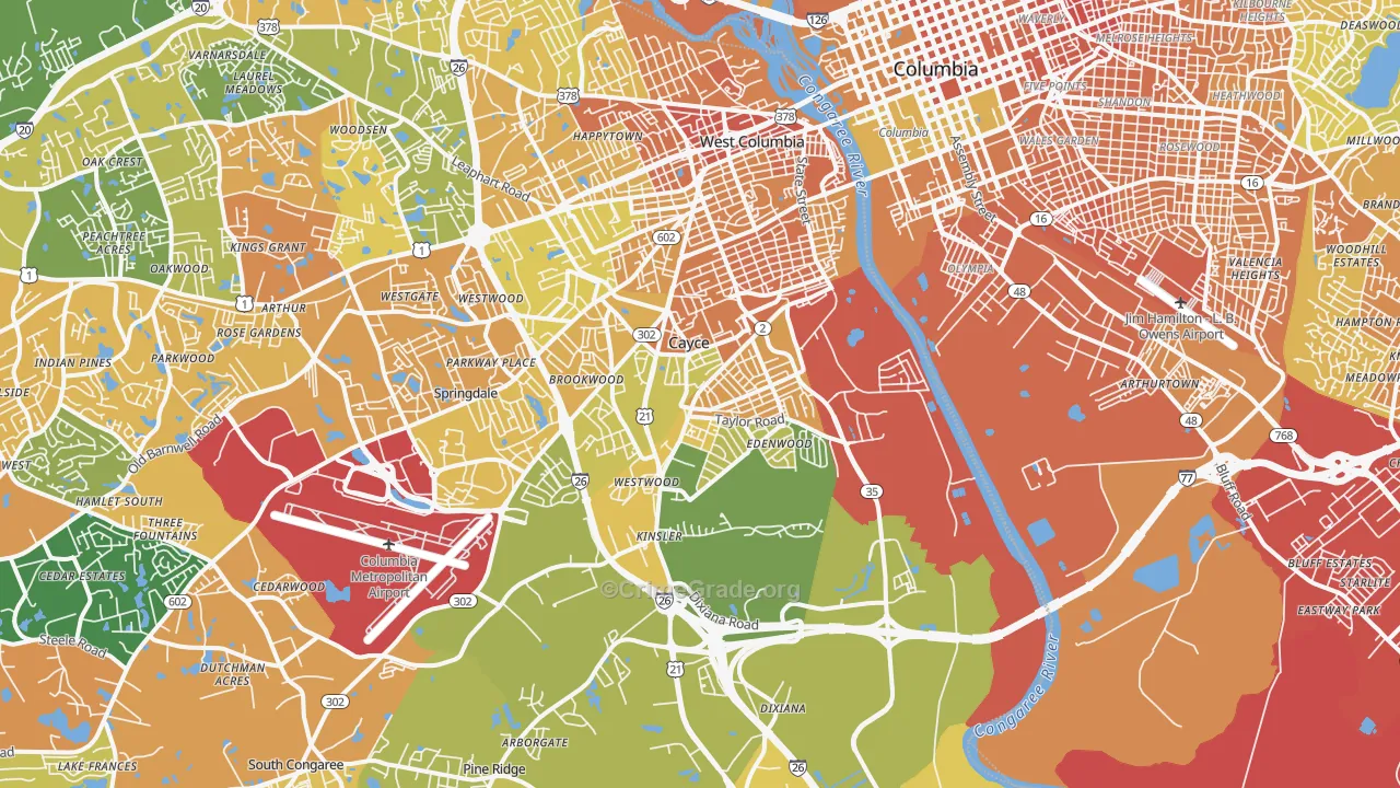 Cayce, SC Map of Murder Rates