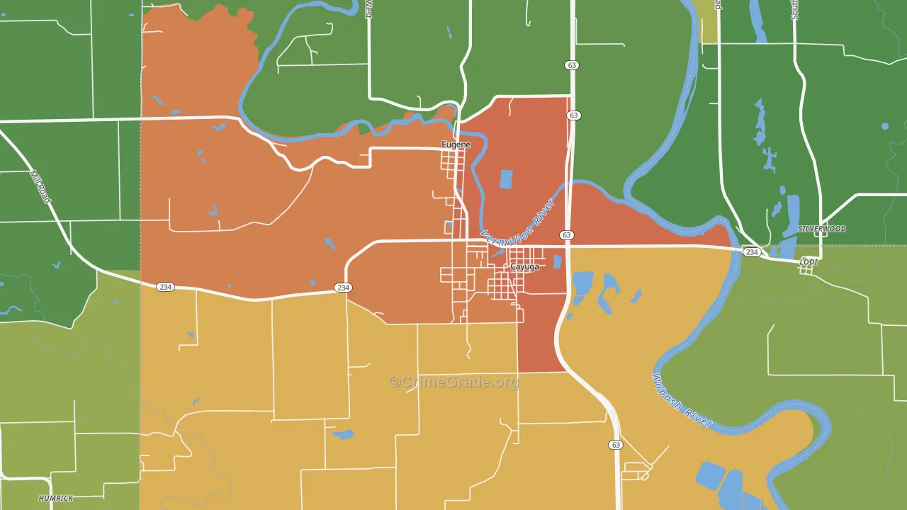 Cayuga, IN Map of Murder Rates
