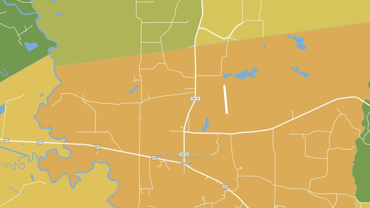 Cayuga, TX Map of Murder Rates