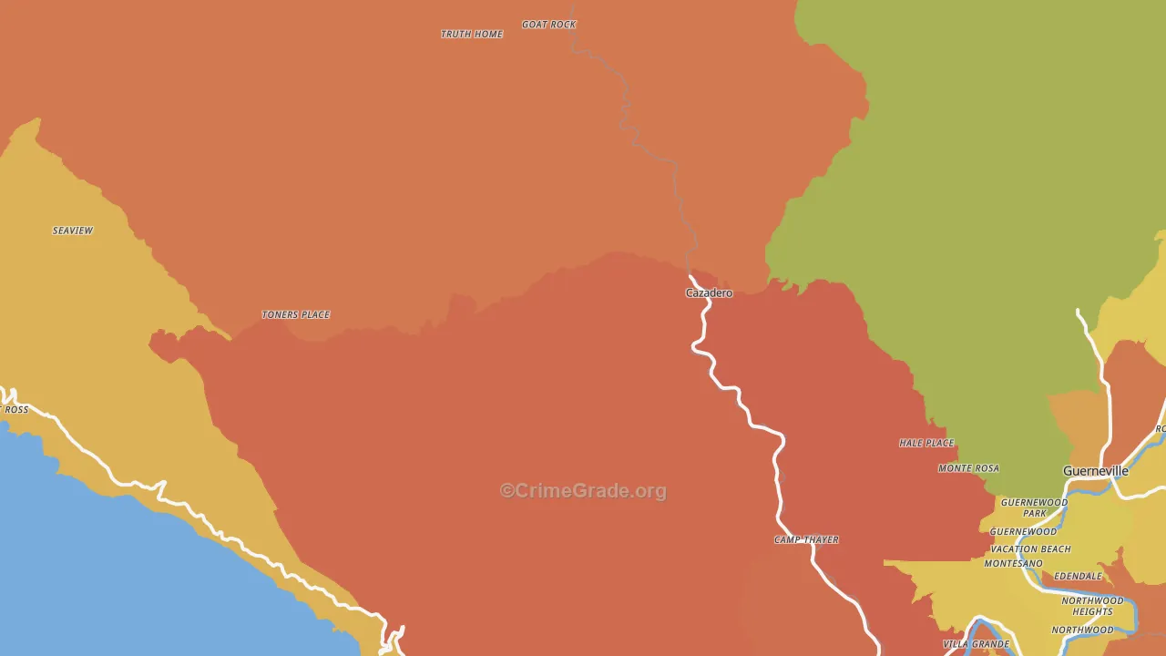Cazadero, CA Map of Murder Rates