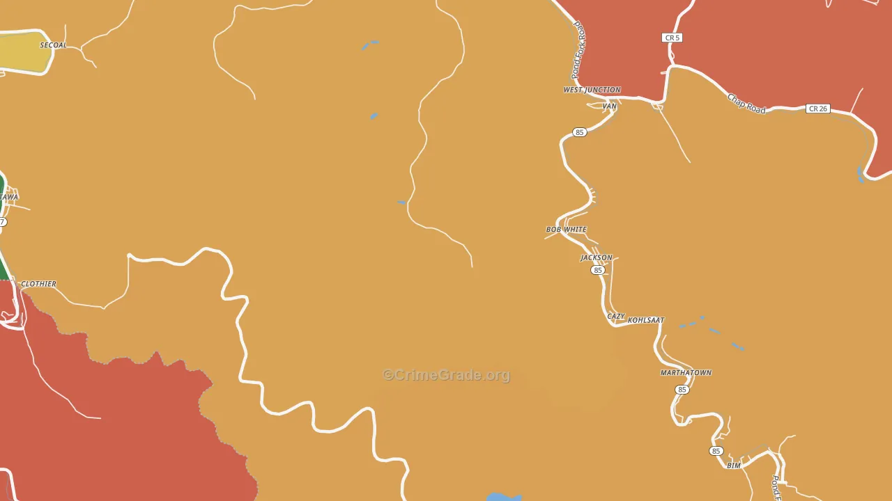 Cazy, WV Map of Murder Rates
