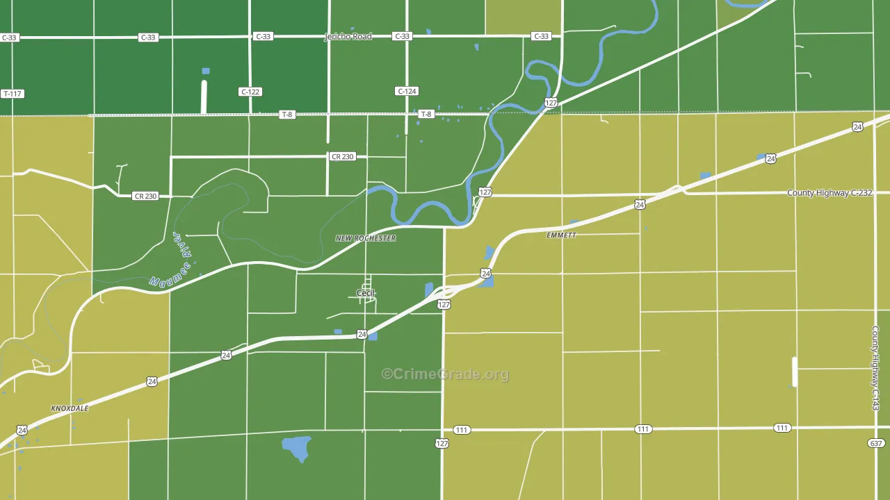 Cecil, OH Map of Murder Rates