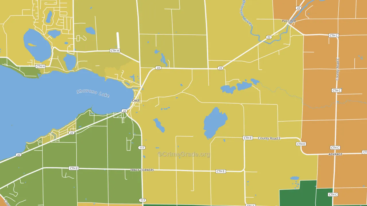 Cecil, WI Map of Murder Rates