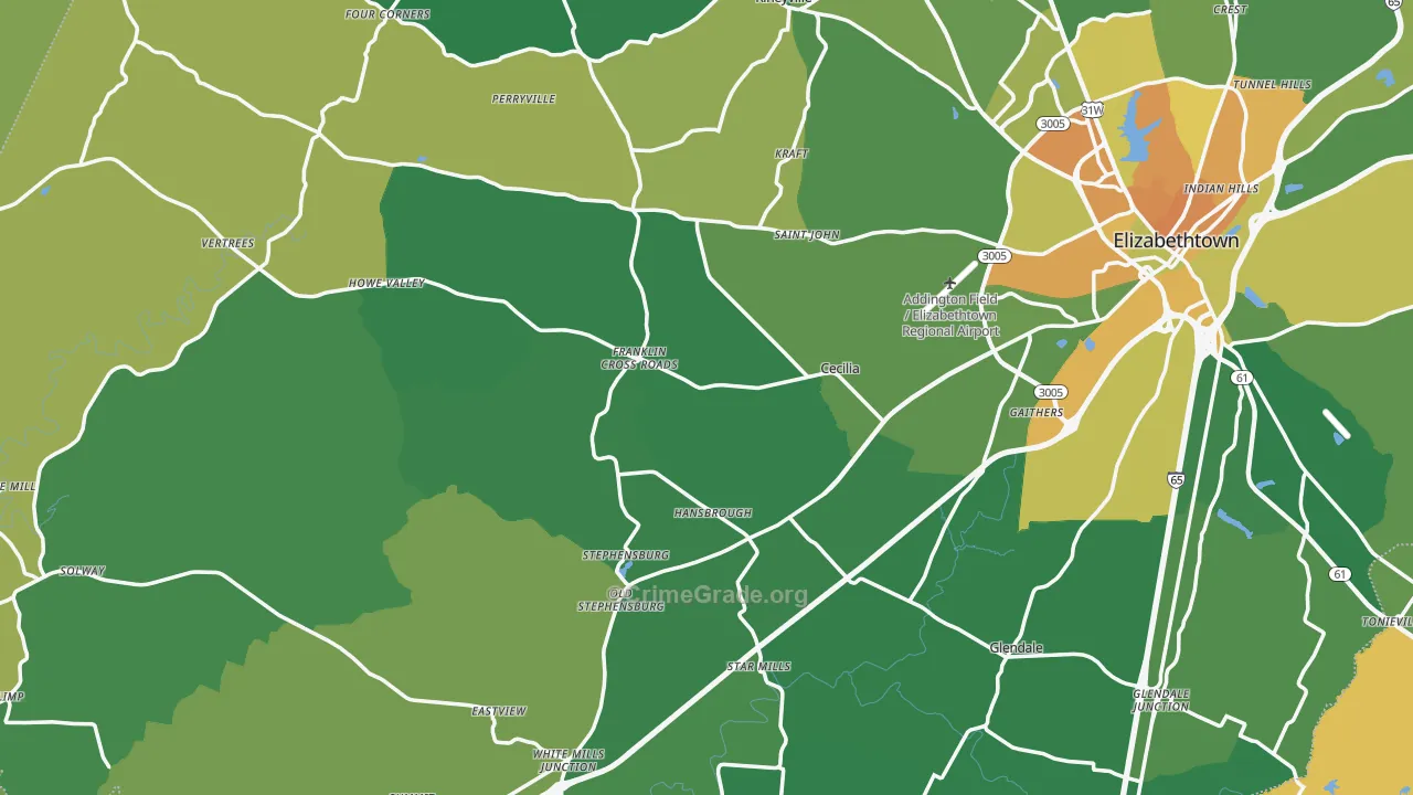 Cecilia, KY Map of Murder Rates