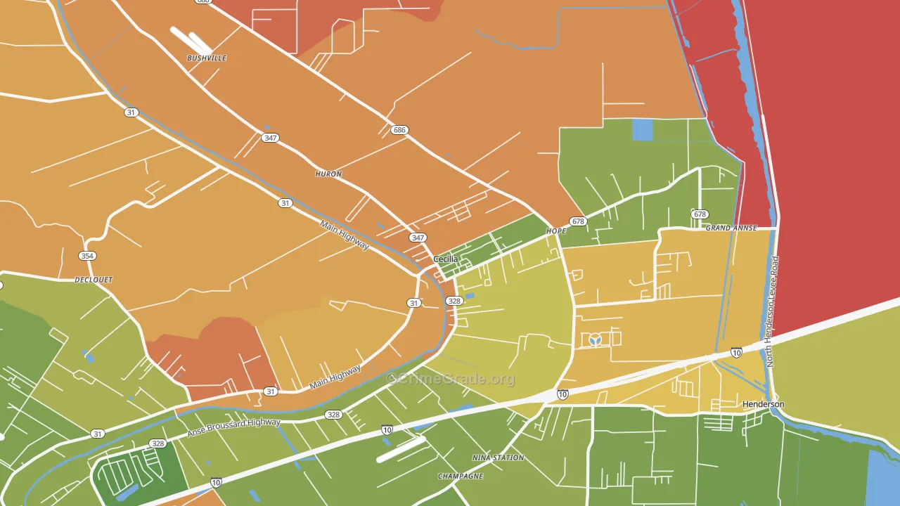 Cecilia, LA Map of Murder Rates