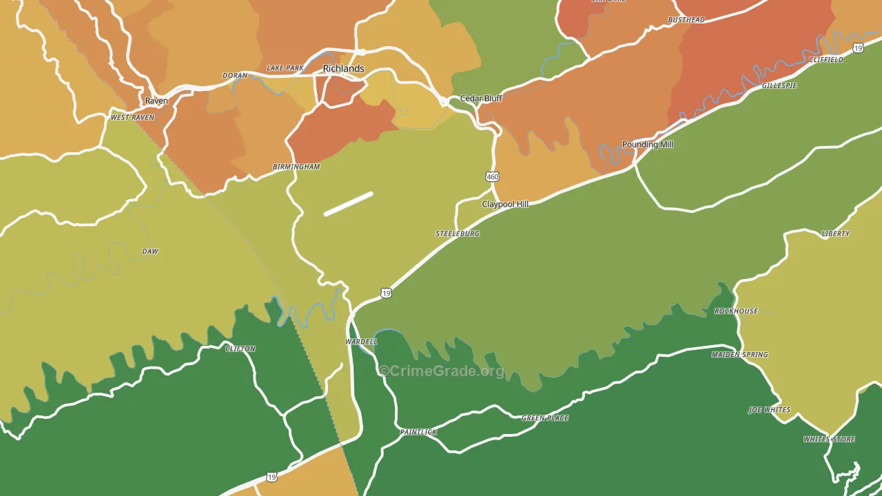 Cedar Bluff, VA Map of Murder Rates