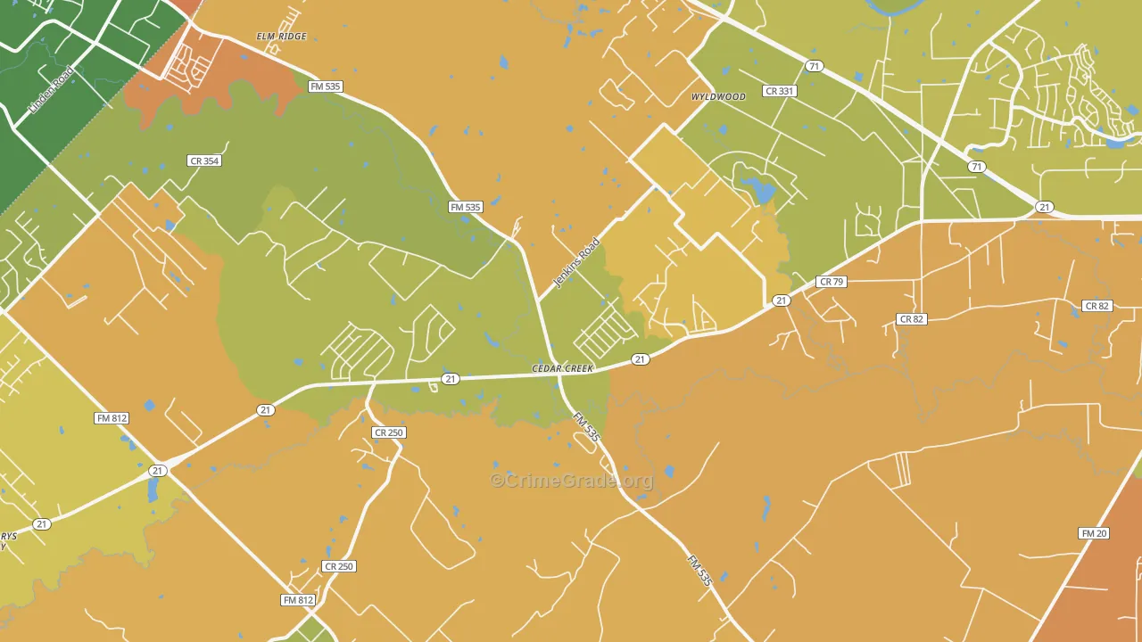Cedar Creek, TX Map of Murder Rates