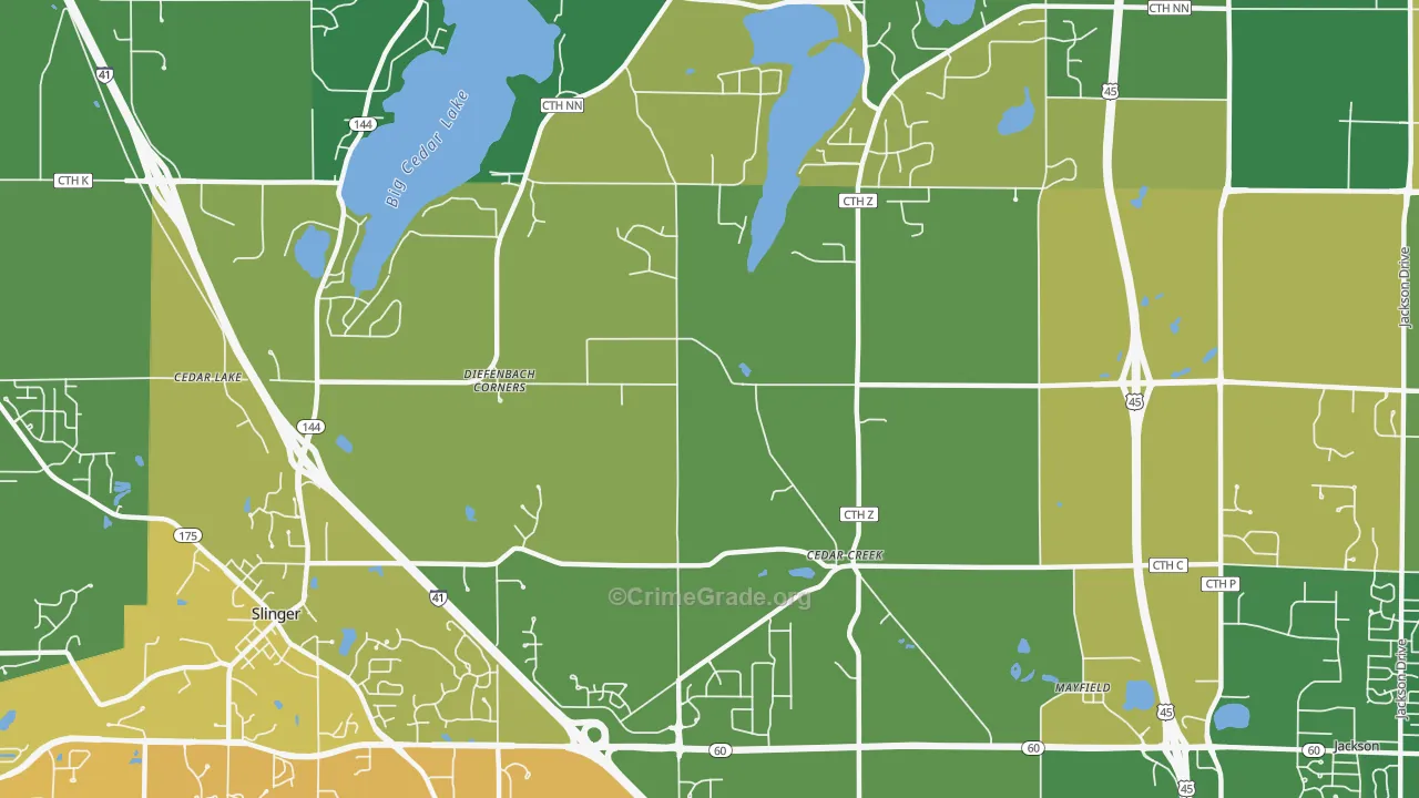 Cedar Creek, WI Map of Murder Rates