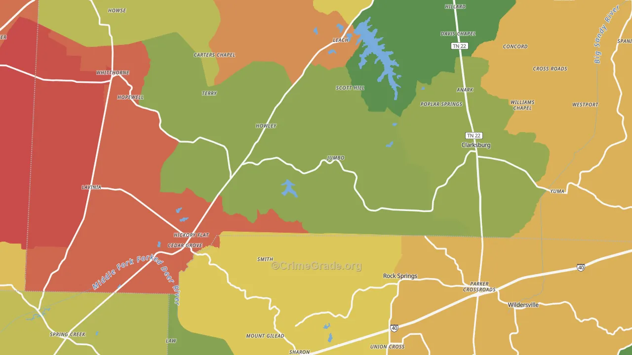 Cedar Grove, TN Map of Murder Rates