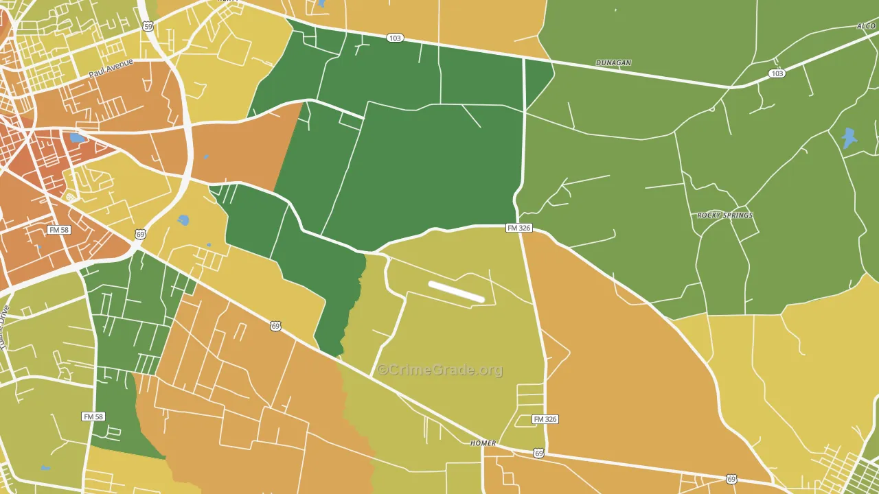 Cedar Grove, TX Map of Murder Rates