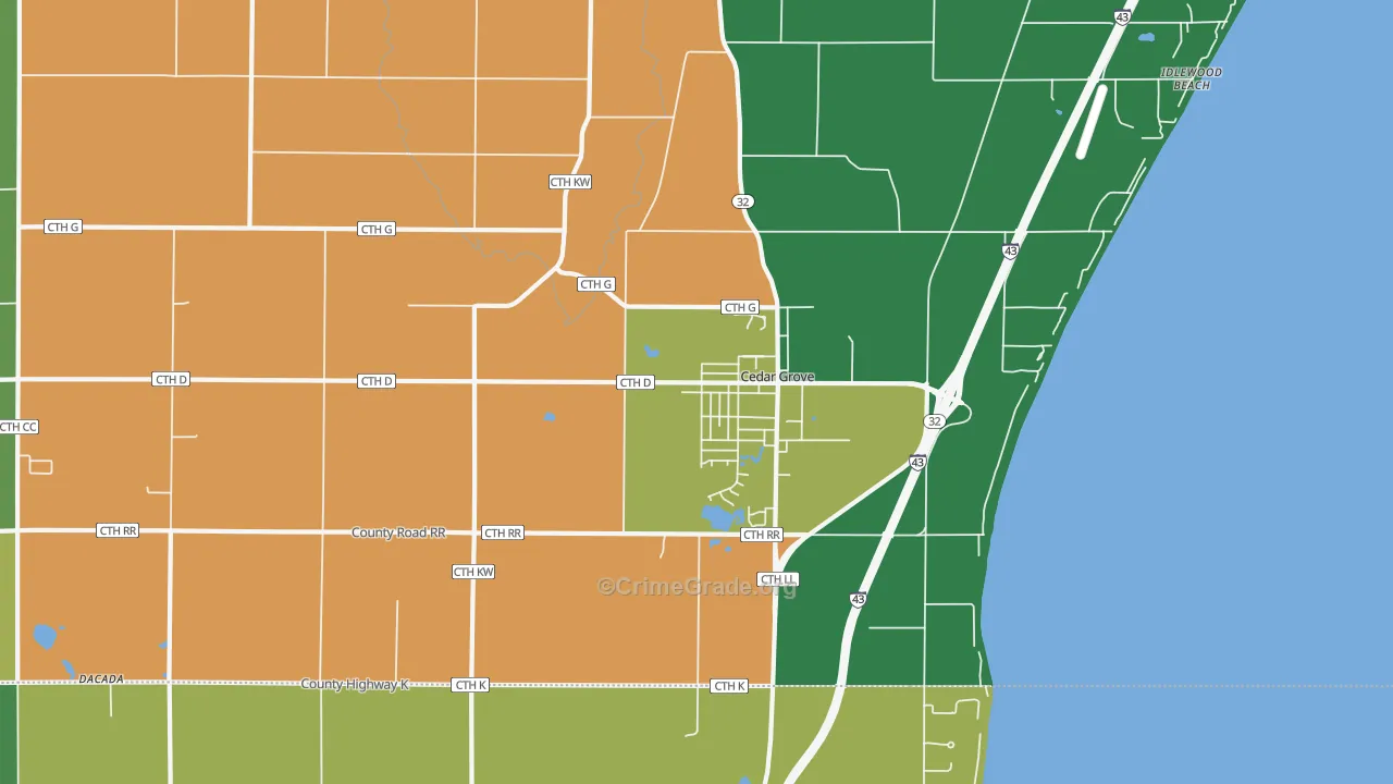 Cedar Grove, WI Map of Murder Rates