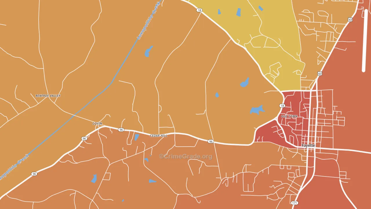 Cedar Hill, AL Map of Murder Rates