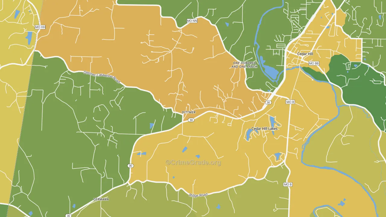 Cedar Hill Lakes, MO Map of Murder Rates