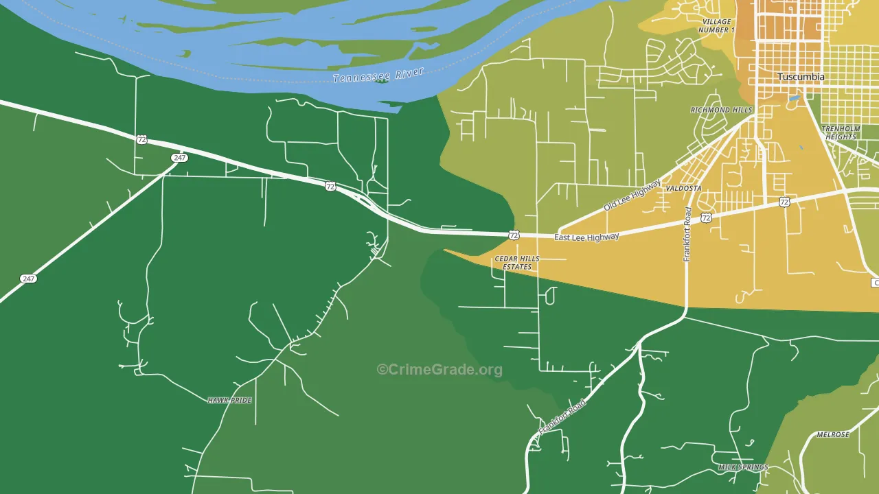 Cedar Hills Estates, AL Map of Murder Rates
