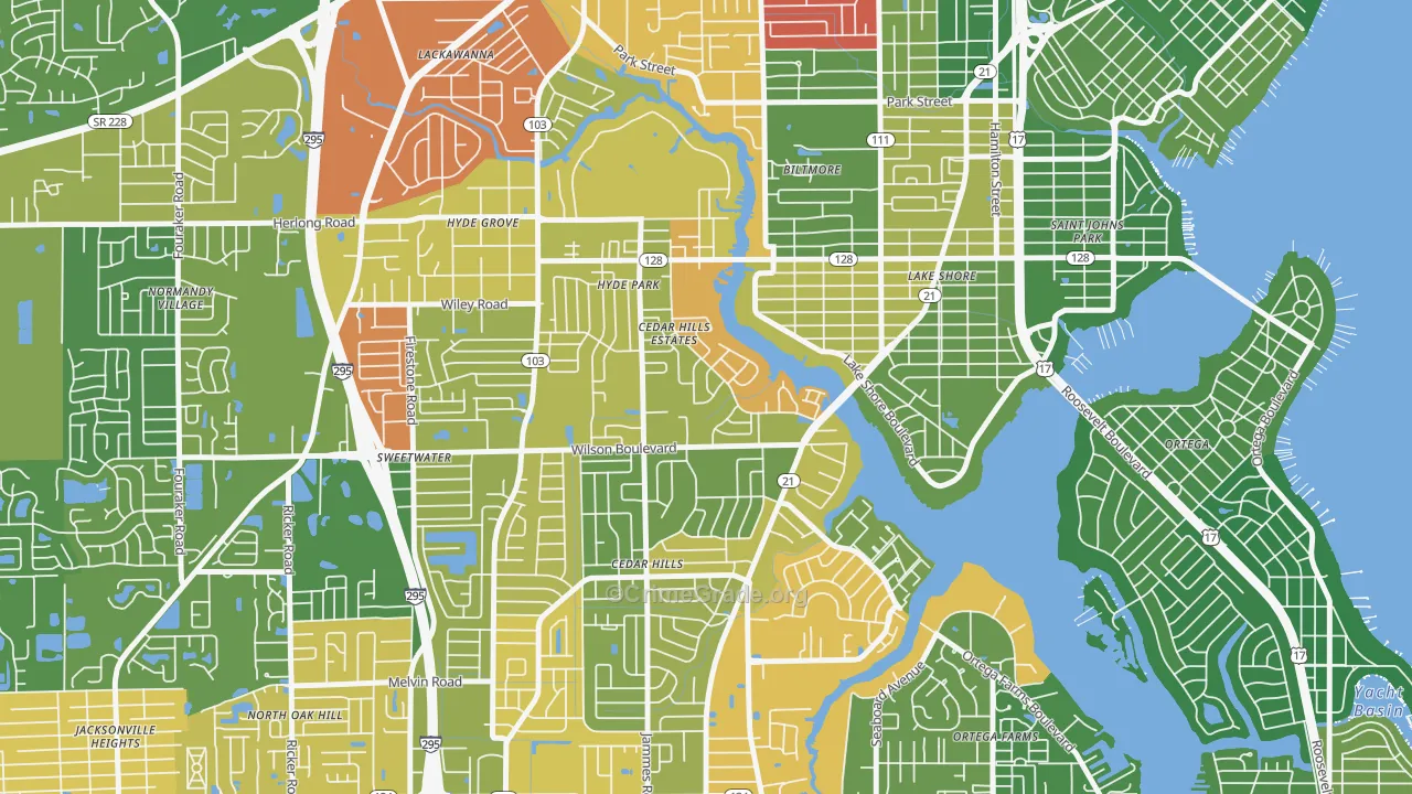 Cedar Hills Estates, Jacksonville, FL Map of Murder Rates