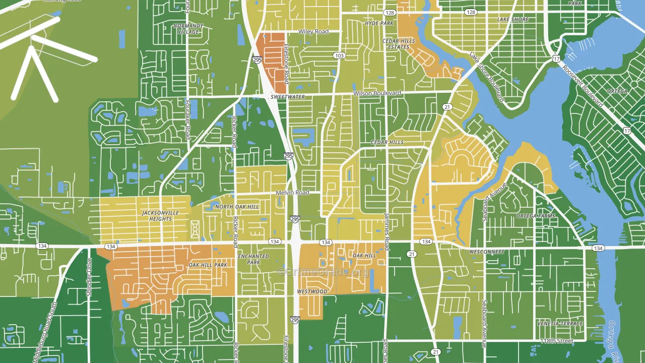 Cedar Hills, Jacksonville, FL Map of Murder Rates