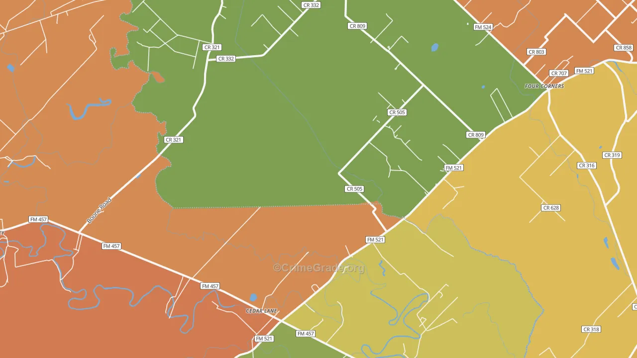 Cedar Lane, TX Map of Murder Rates