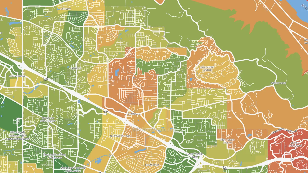 Cedar Mill, OR Map of Murder Rates