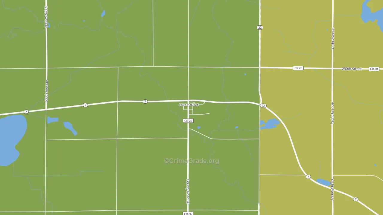 Cedar Mills, MN Map of Murder Rates