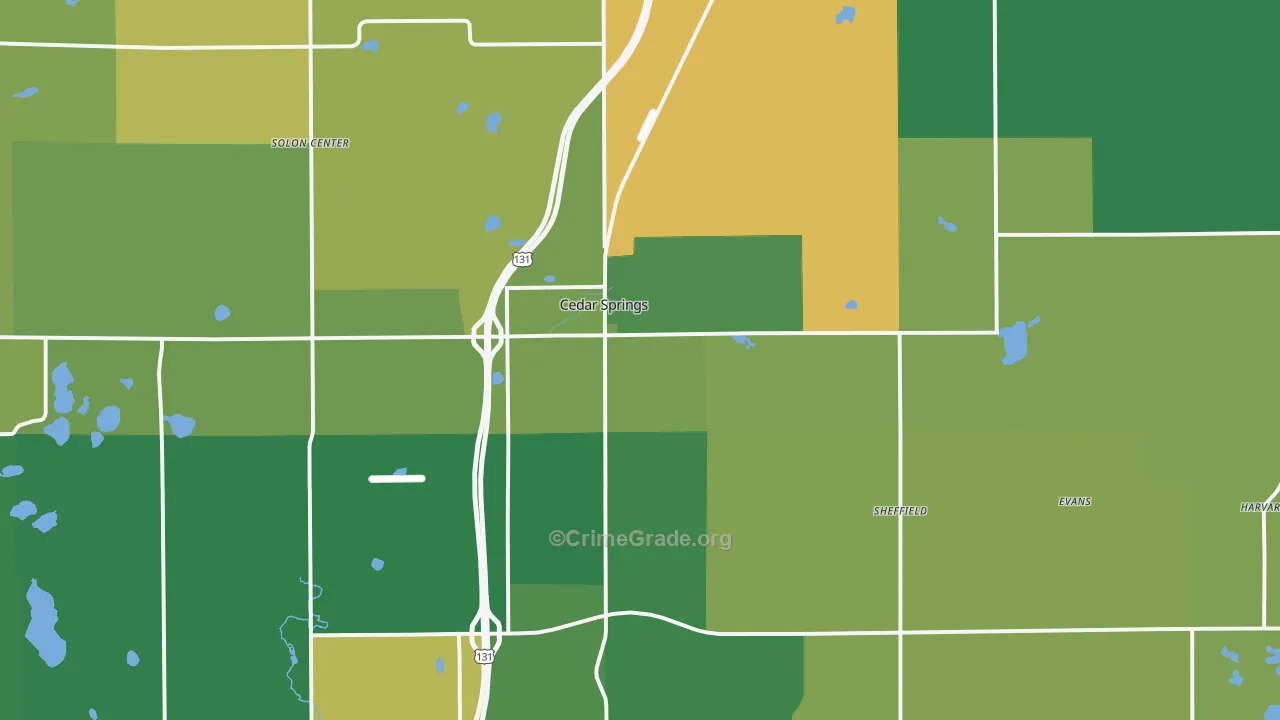 Cedar Springs, MI Map of Murder Rates