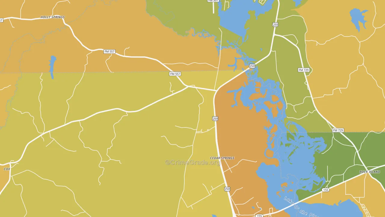 Cedar Springs, TX Map of Murder Rates