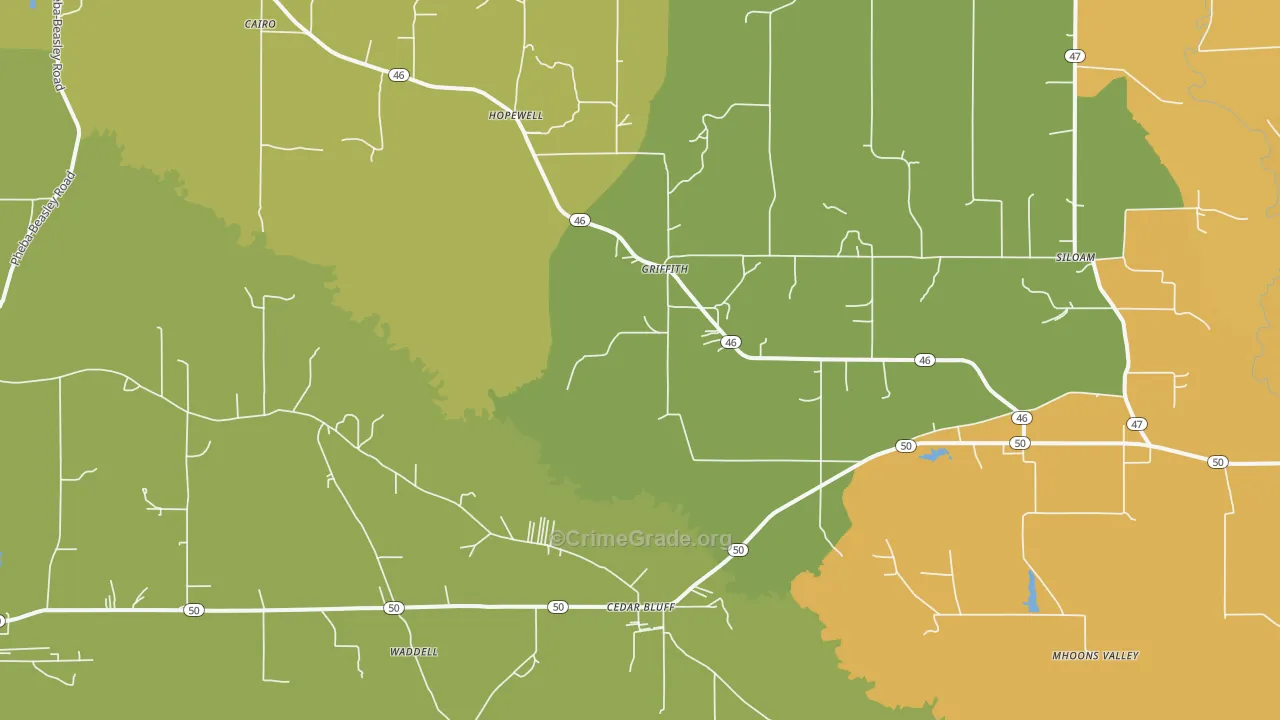 Cedarbluff, MS Map of Murder Rates