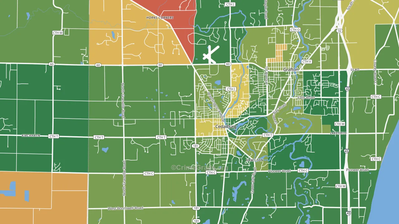 Cedarburg, WI Map of Murder Rates