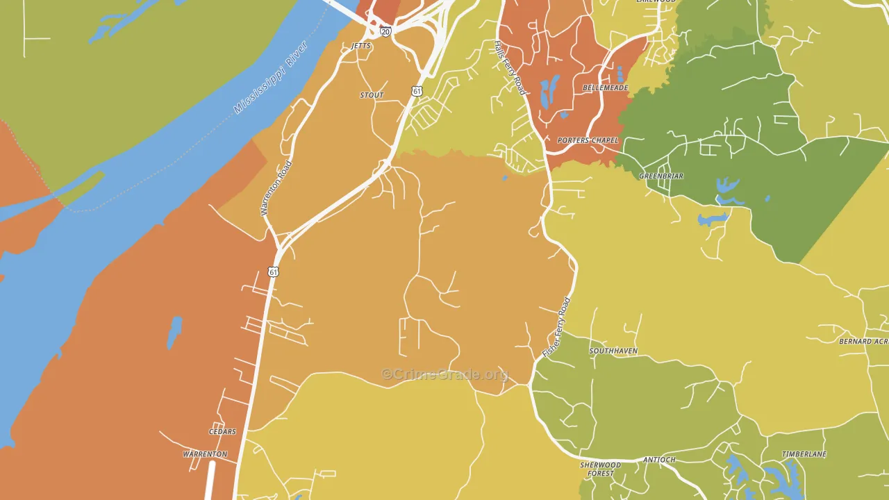 Cedars, MS Map of Murder Rates
