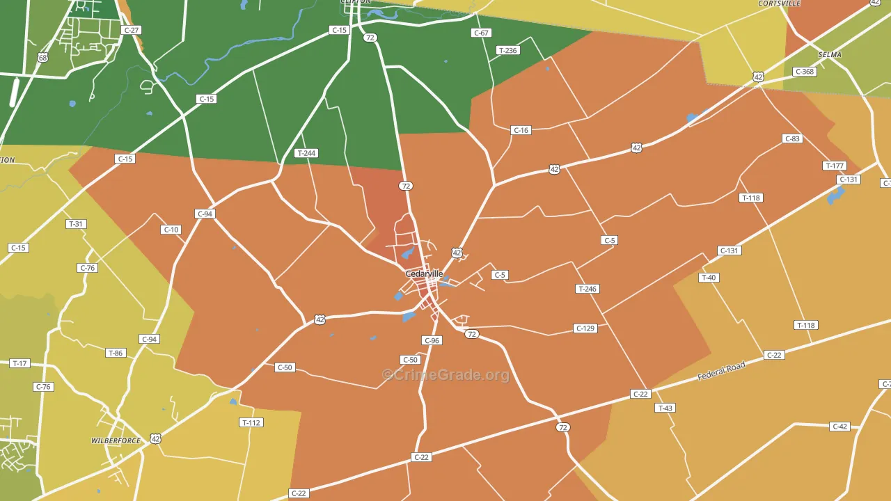 Cedarville, OH Map of Murder Rates