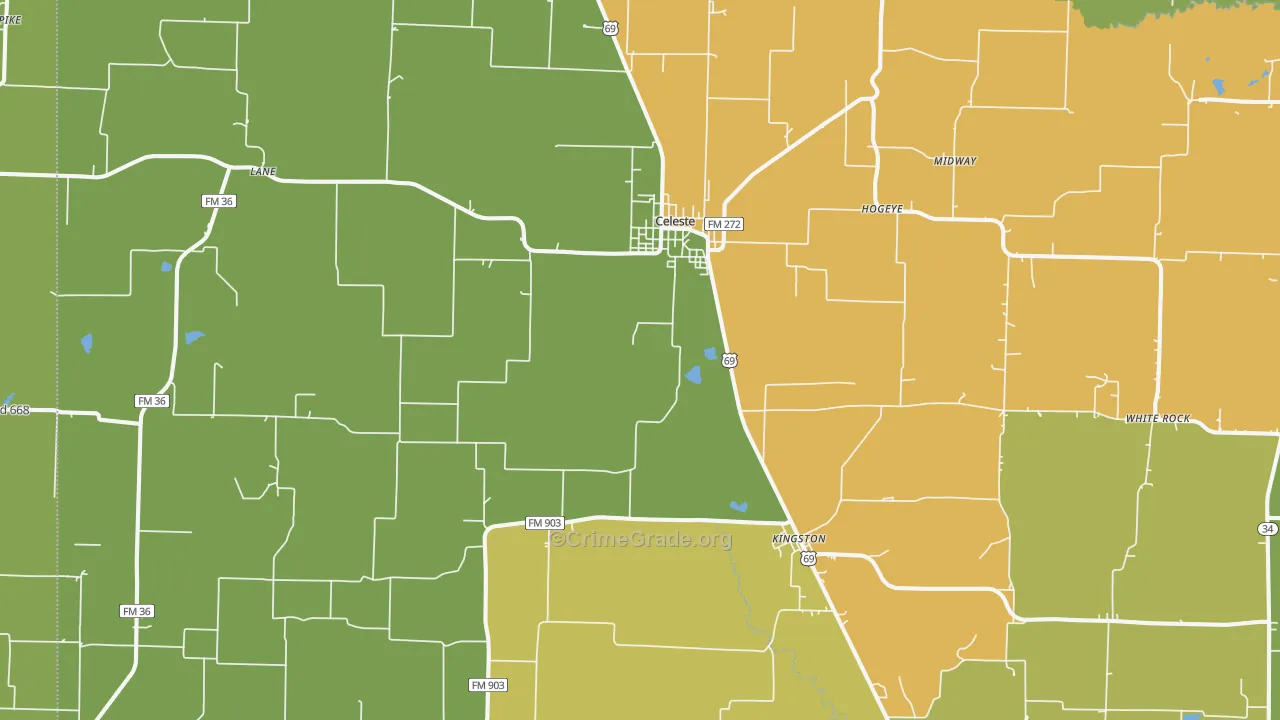 Celeste, TX Map of Murder Rates