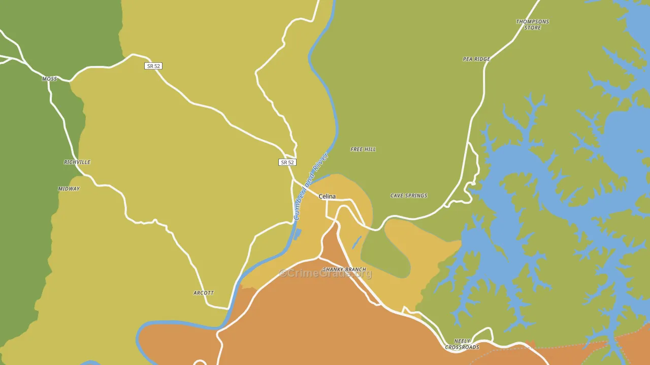 Celina, TN Map of Murder Rates