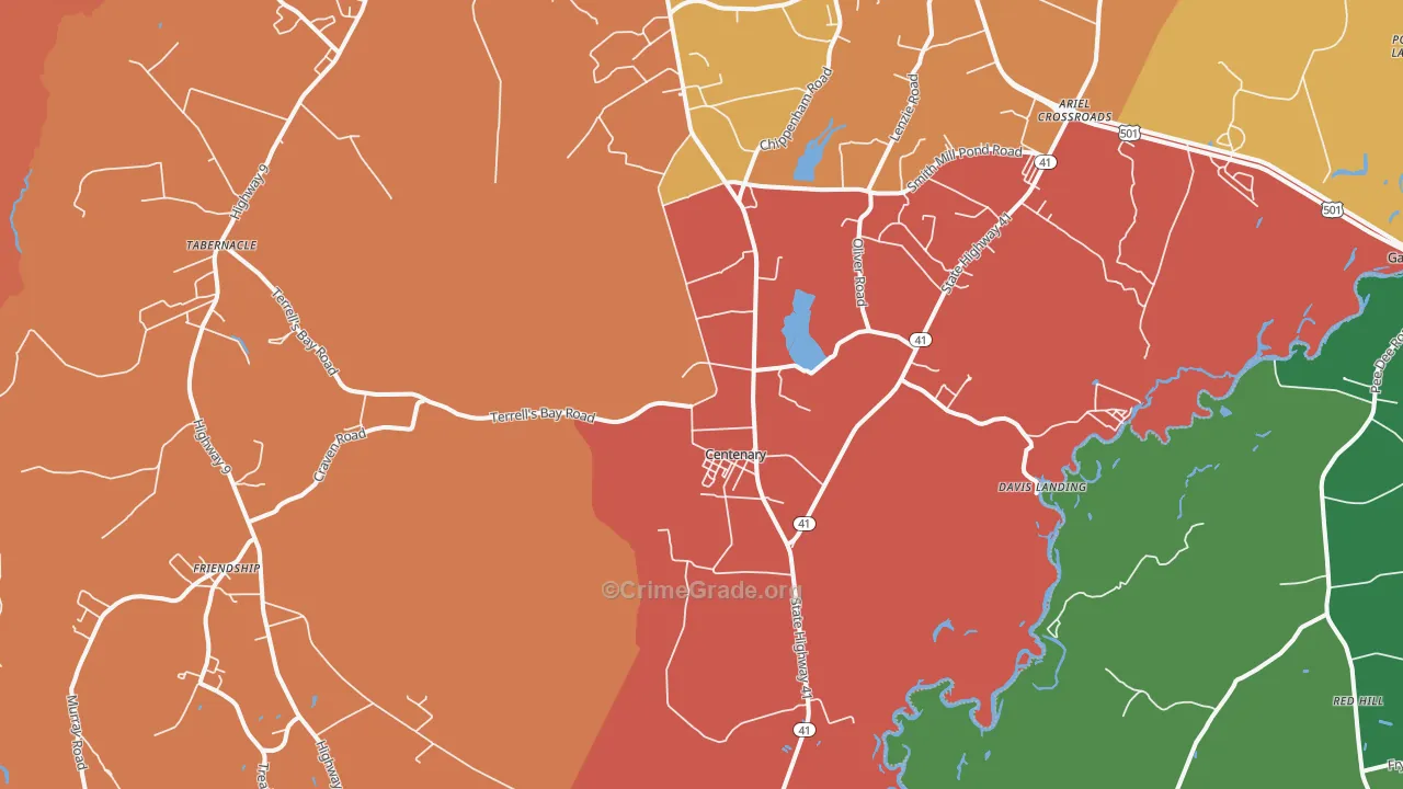 Centenary, SC Map of Murder Rates