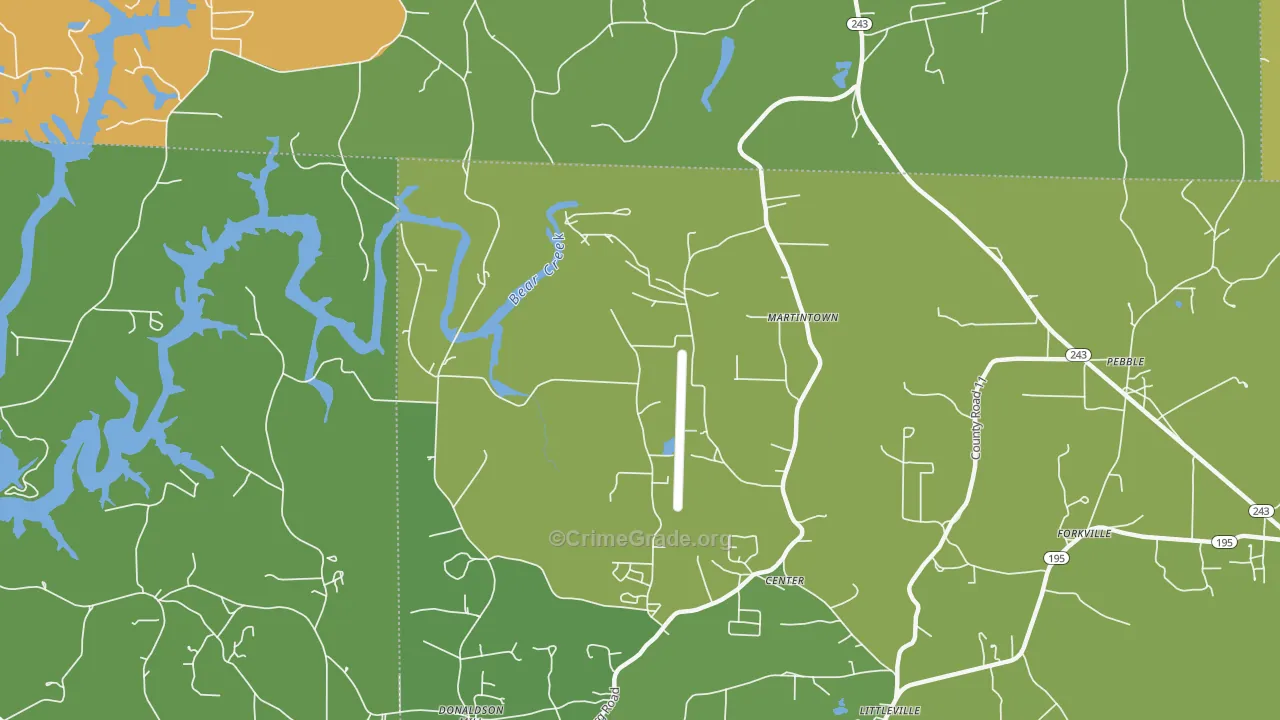 Center, AL Map of Murder Rates