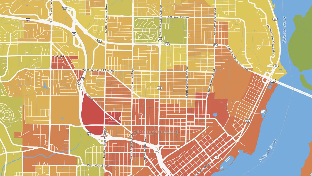 Center Bluff, Peoria, IL Map of Murder Rates
