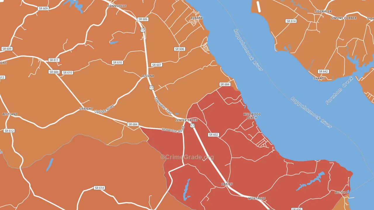 Center Cross, VA Map of Murder Rates