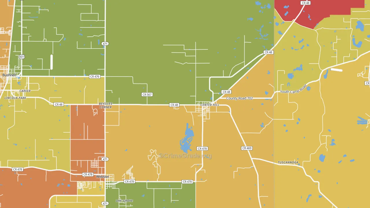 Center Hill, FL Map of Murder Rates