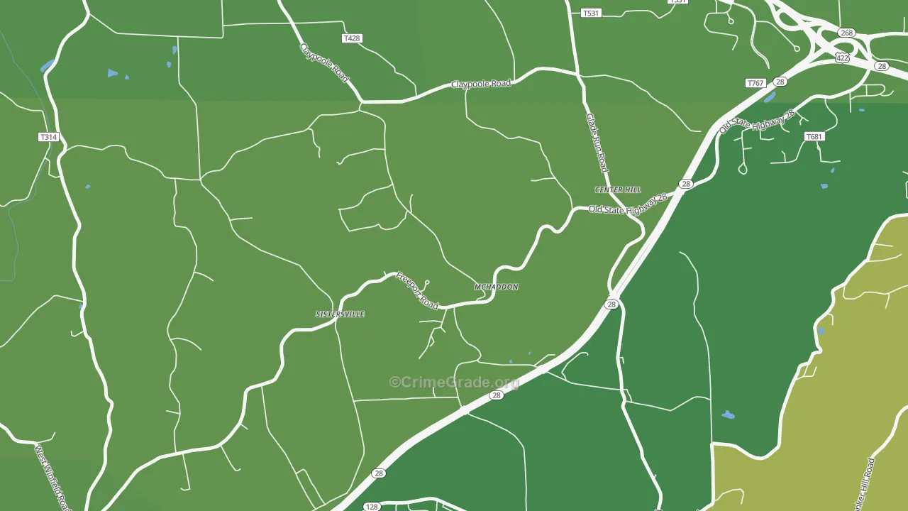 Center Hill, PA Map of Murder Rates