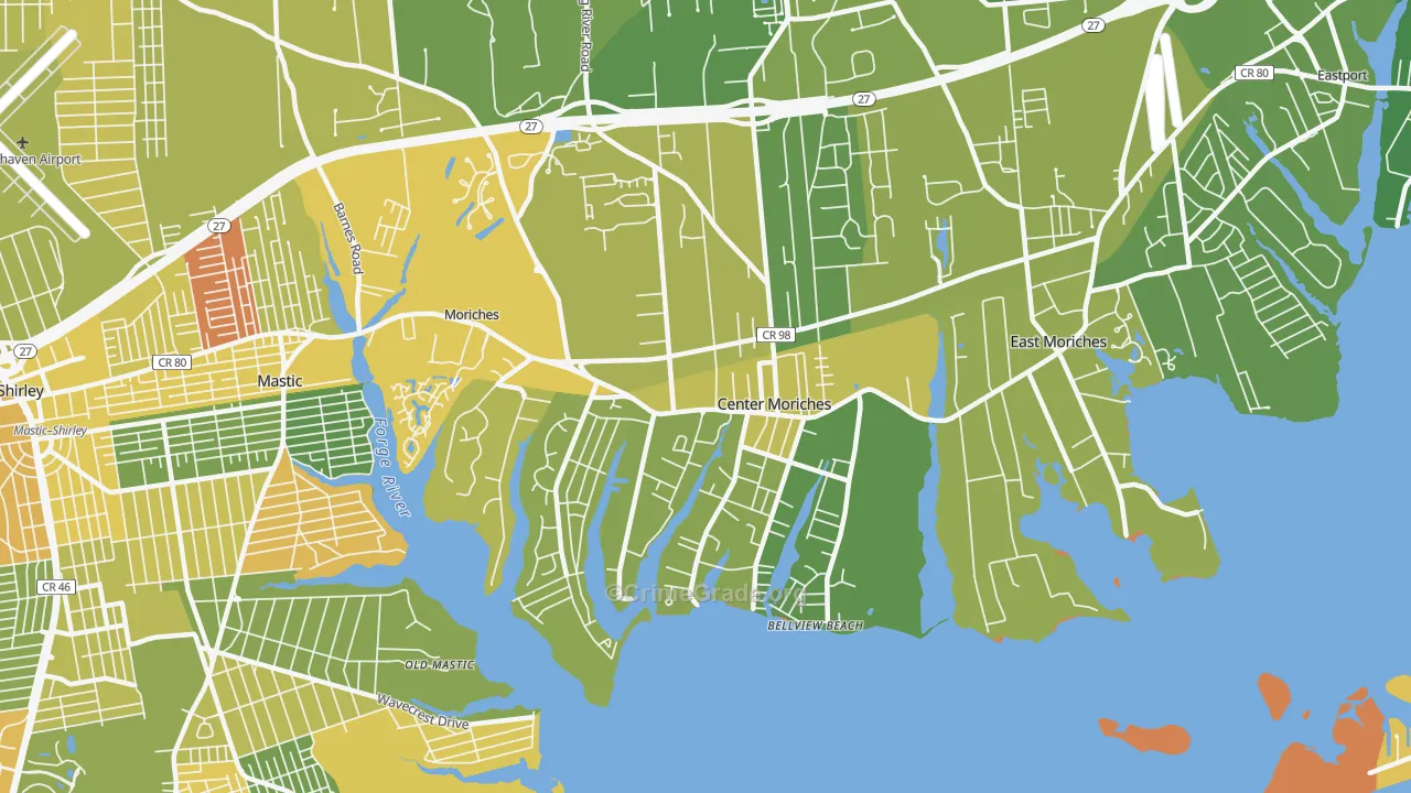Center Moriches, NY Map of Murder Rates