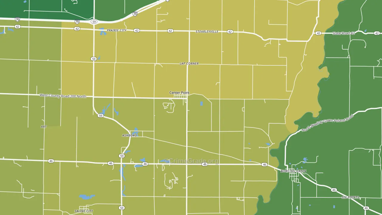 Center Point, IN Map of Murder Rates