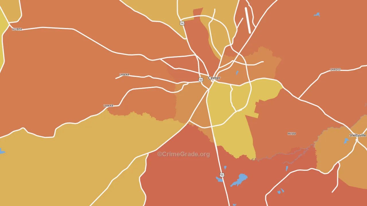 Center, TX Map of Murder Rates