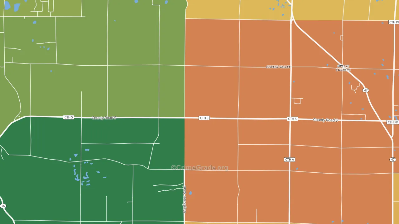 Center Valley, WI Map of Murder Rates