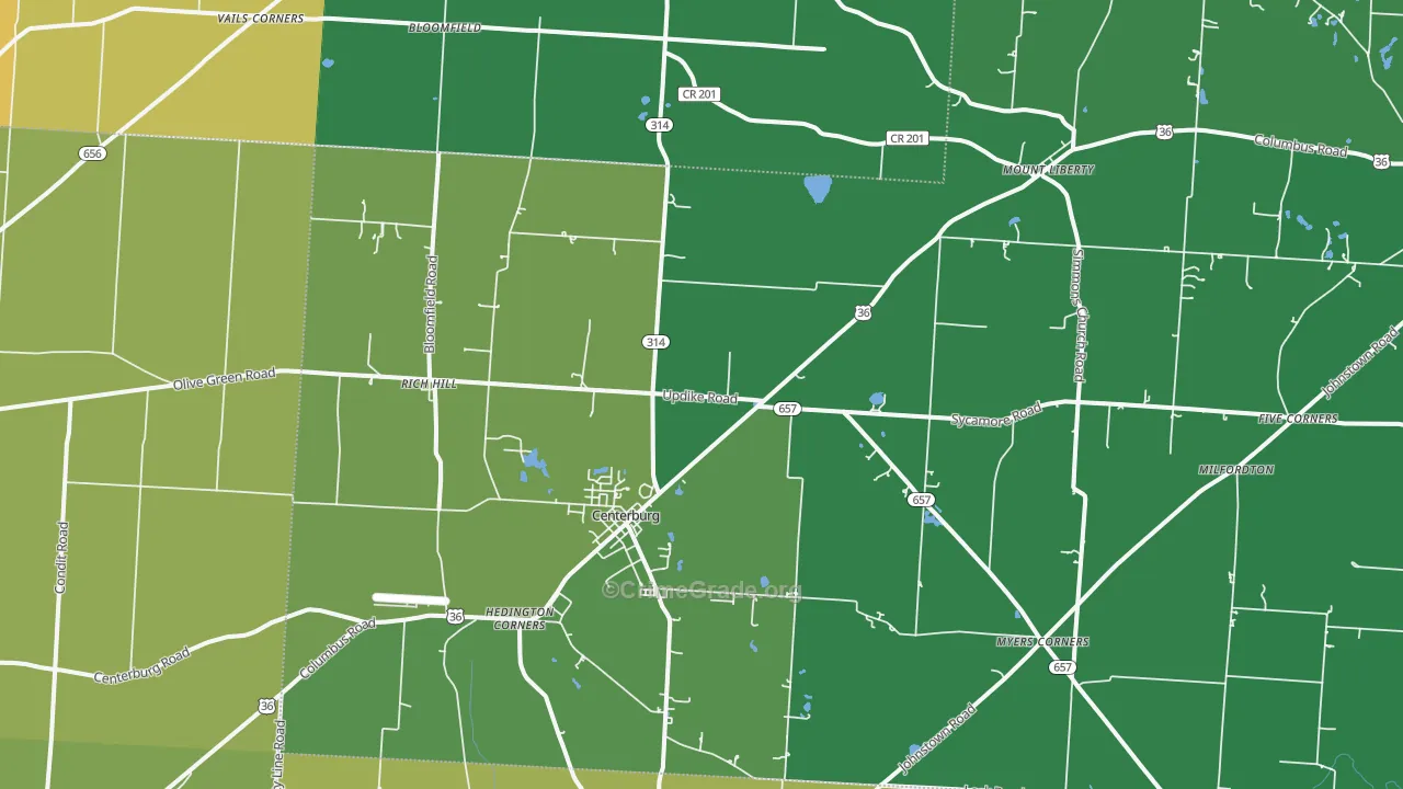 Centerburg, OH Map of Murder Rates