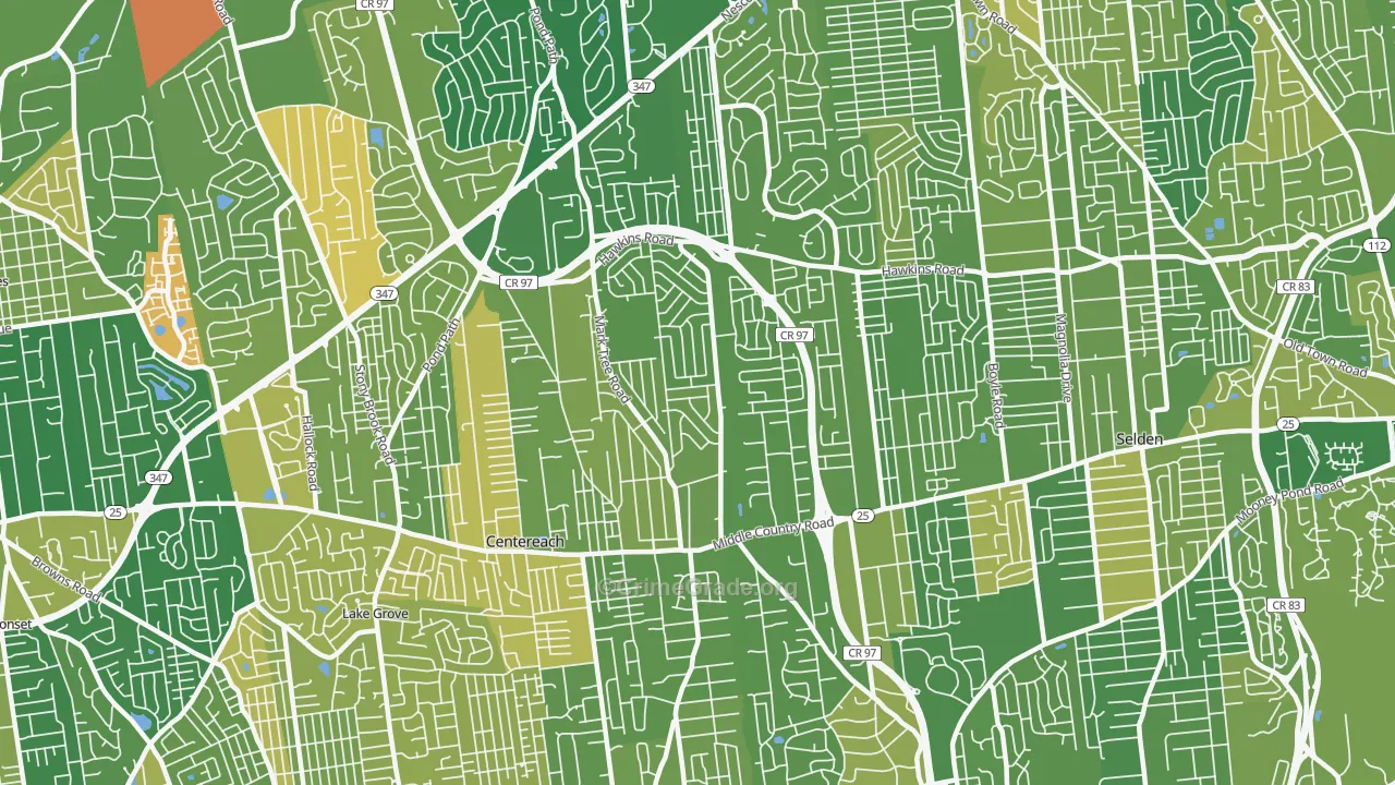Centereach, NY Map of Murder Rates