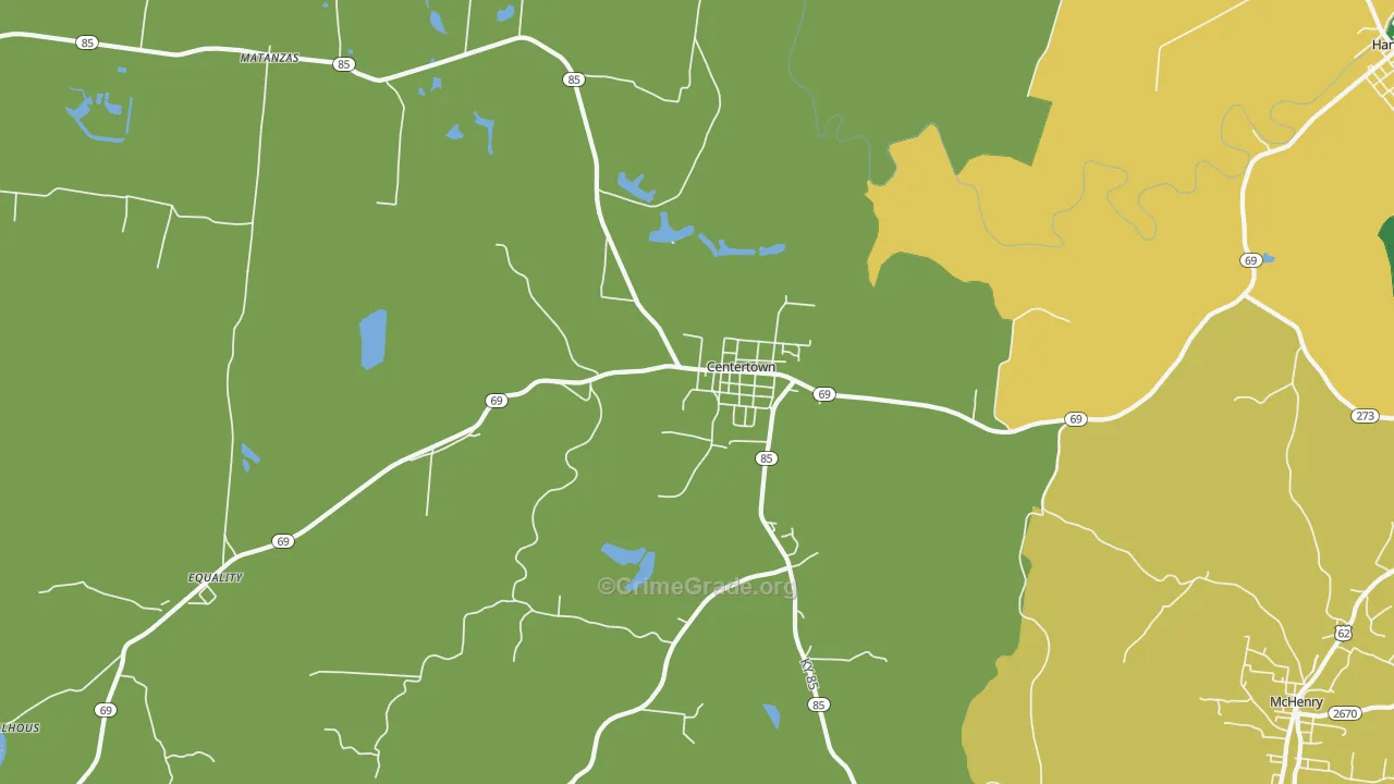 Centertown, KY Map of Murder Rates