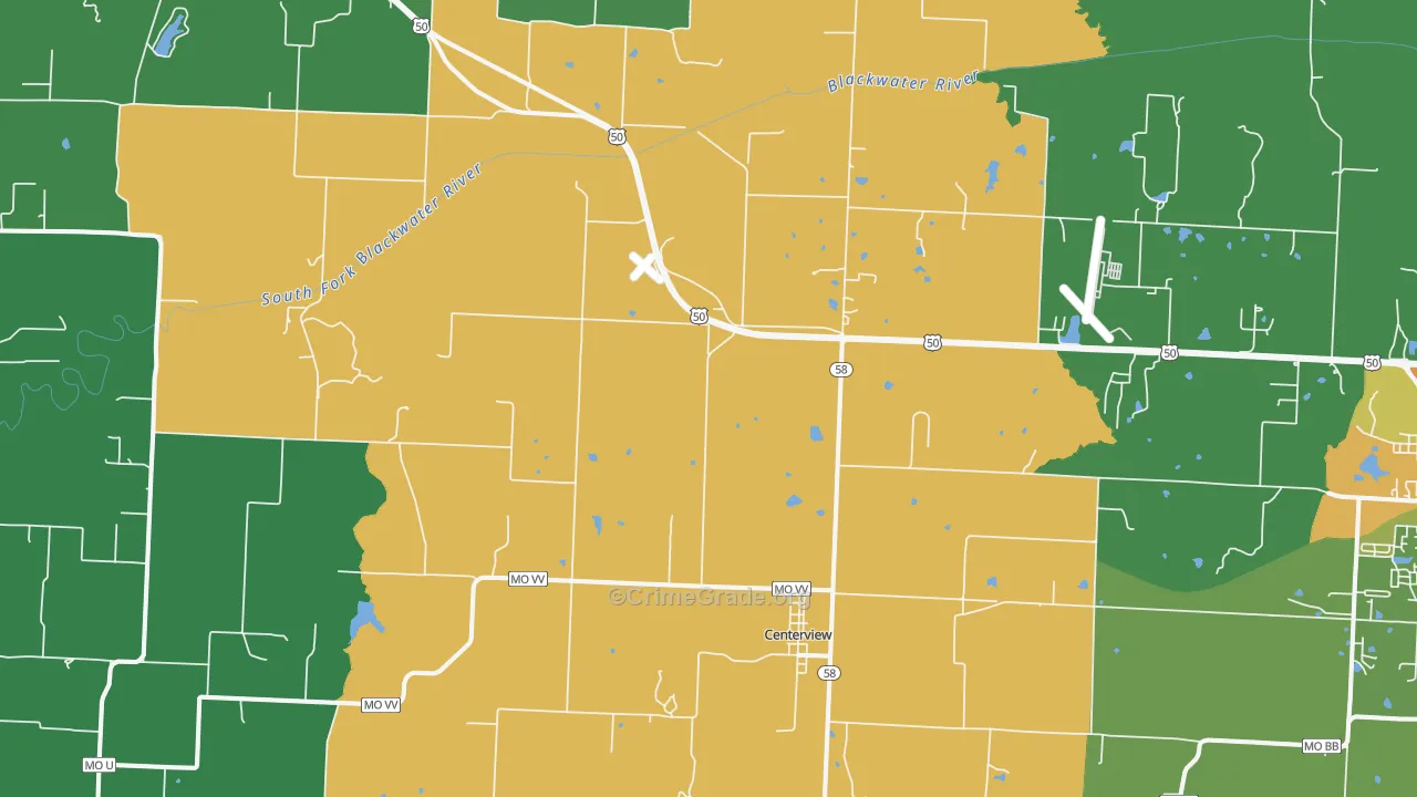 Centerview, MO Map of Murder Rates