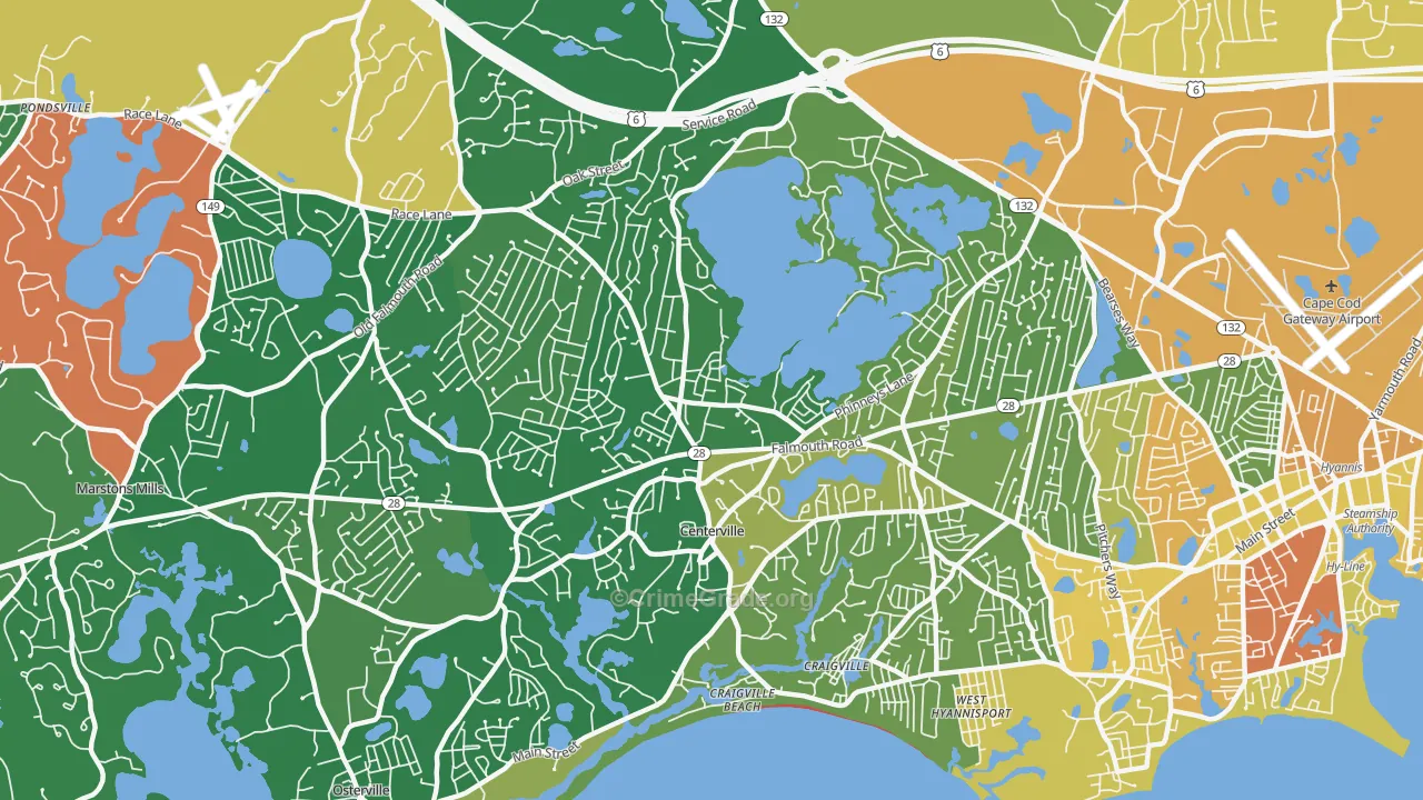 Centerville, MA Map of Murder Rates