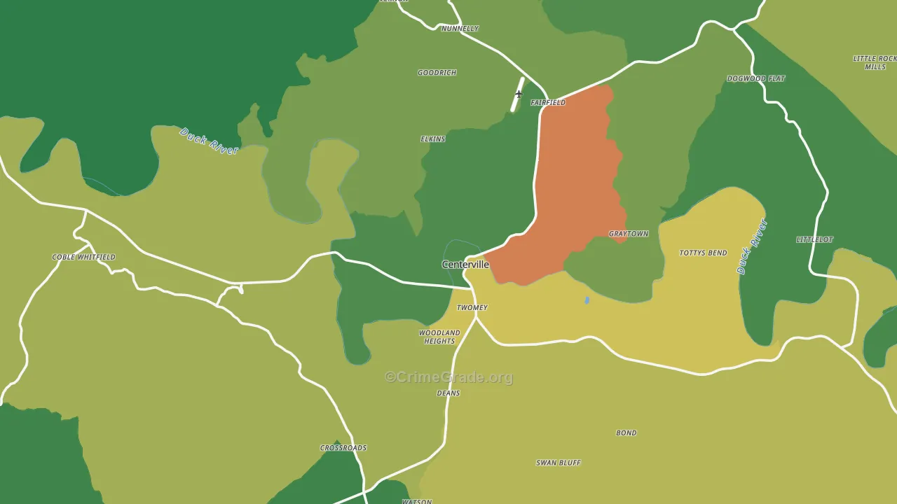 Centerville, TN Map of Murder Rates