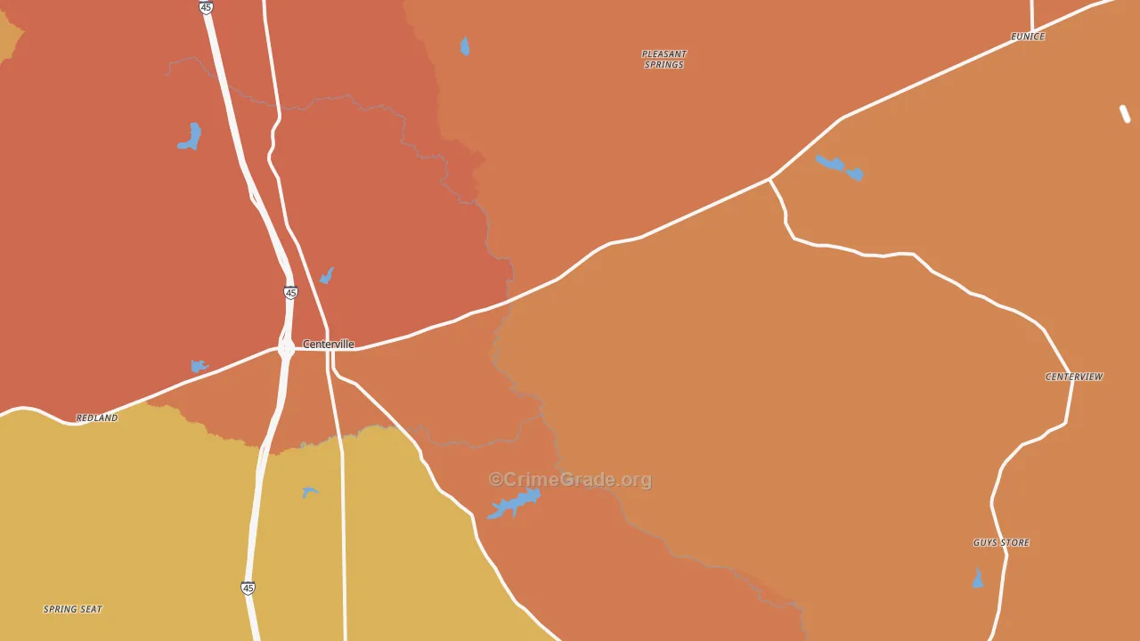 Centerville, TX Map of Murder Rates