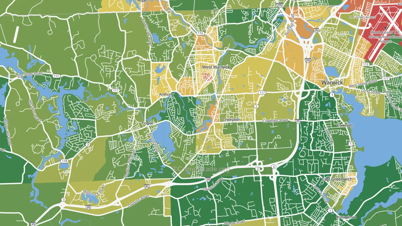 Centerville, West Warwick, RI Map of Murder Rates